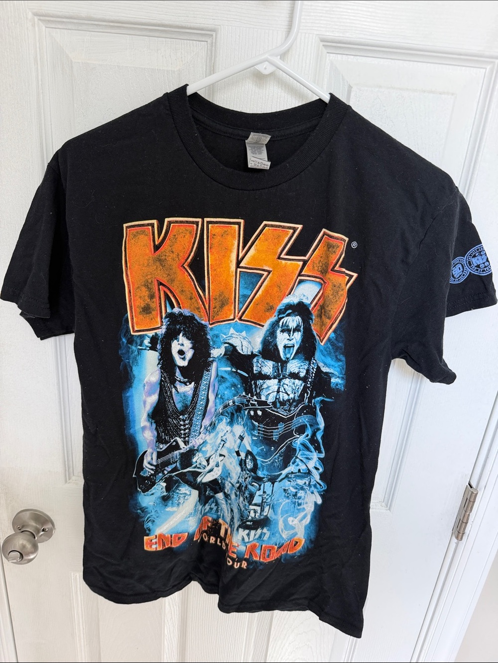 Kiss Black Graphic Tee with Orange and Blue Artwork